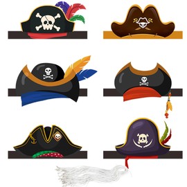 Ovanda - Set Di 6 Cappelli Da Pirata 3D Per Bambini E Adulti, Costume Da Pirata Con Teschio, Ancora, Piume E Fasce Colorate, Accessori Per Feste Di Compleanno E Giochi Di Ruolo