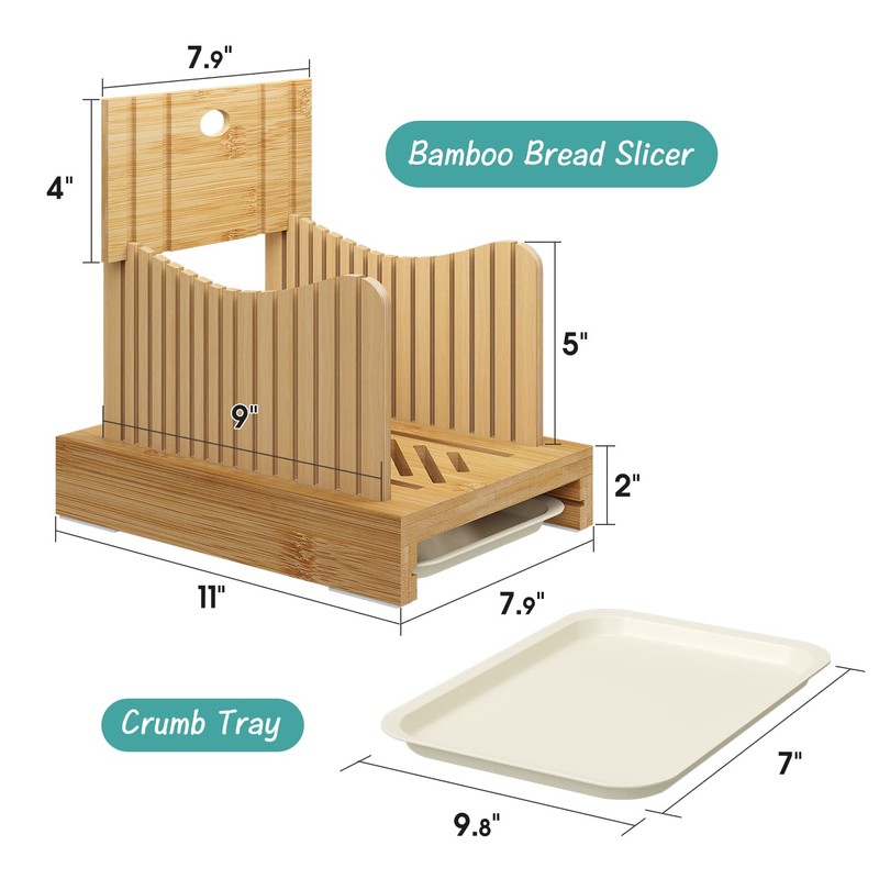 Bamboo Bread Slicer - Adjustable Width Guides. Sturdy Wooden Cutting