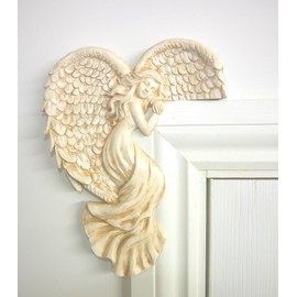 Marco Paul Modern Stone Angel Wings Door Frame Garden Ornament - Vintage Shabby Chic Style Resin Left Angle Wall Sculpture - Outdoor Christmas Decorations Wall Art for Garden, Weddings, Home Decor