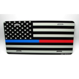 DIGIART INTERNATIONAL THIN BLUE LINE THIN RED LINE AMERICAN TACTICAL FLAG METAL CAR LICENSE PLATE