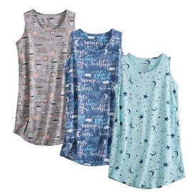 PNAEONG 3 Pack Womens Cotton Nightgown Round Neck Nightshirts Sleeveless Sleepwear Comfortable Tank Sleep Shirt,R Goodnight+R Star+R Coffee-XL