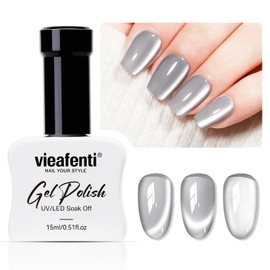 vieafenti Cat Eye Gel Nail Polish Silver Magnetic Moonlight Gel Polish with Magnet 15ml, Glossy Cateye Glitter Polish DIY Nail Art Soak off Manicure for Home Salon