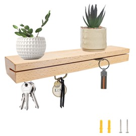 LIUZHUJ Magnetic Oak Key Rack - Magnetic Key Holder with DIY Slot & Mounting Kit (2 Dowels + Screws)