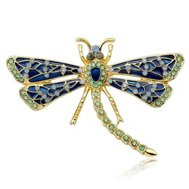 Polka Dot Dragonfly Rhinestone Enamel Aqua Blue Retro Vintage Inspired Brooch Rhinestone Brooch Pin For Women