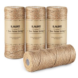 4 x 100 m Jute Cord, 3-Ply Durable Tear-Resistant Craft Gardening Rope, 4 Spools Natural Jute Cord for DIY Arts and Crafts Christmas Gift Wrapping Garden, Colour Natural
