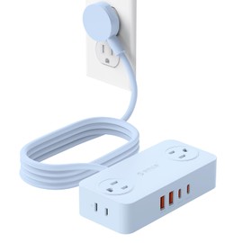ORICO Power Strip with USB Port, 5Ft Extension Cord with Multiple Outlets for Desk, 8 in 1 Charging Station (AC*4, USB-C*2, USB-A*2) Desktop Accessories for Home, Office, Dorm, Room - CPR20 Blue
