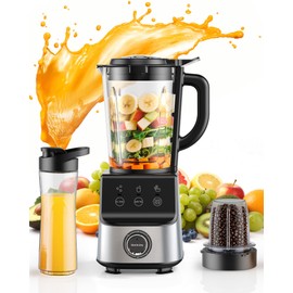 Countertop Blenders for Kitchen, 1400W Professional Blender for Smoothies, 3 Functions with 5 Speeds Smoothie Blender, with 51-oz Glass Jar, Grinder & Portable Cup Combo, Self-Cleaning