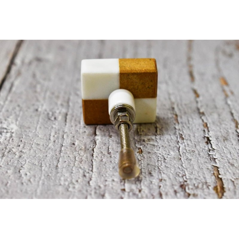 ARTISNO White Rectangular Marble Knob, Modern Cabinet Knob, Decorative Hardware,