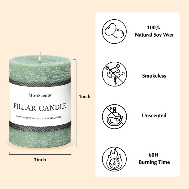 3x4 Inch Sage Green Pillar Candles - Set of 3,