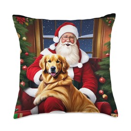 I Love My Golden Retriever and Christmas Trees Santa Clause Throw Pillow