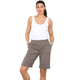 Faozo® Women's Cherry Berry Shorts - Ladies Plain Stretch Fit Pull On Elasticated Waist Summer Short Pants (Mocha, UK 18)