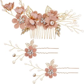 Hair Ornaments, Hair Accessories, Flowers, Hair Ornaments, Yukata, 3-piece Set, Kimono Hair Ornaments, Pearls, Flower Comb, U-pins, Hair Ornaments, For Weddings, Invitations, Kimonos, Weddings, Coming-of-Age Ceremonies, Shichi-Go-San Festivals, Parties, Graduation Ceremonies, School Entrance Ceremonies, Kimono (Pink)