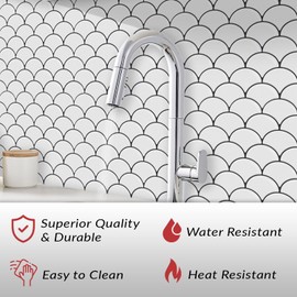 DÉCOR WOW Peel & Stick Backsplash for Kitchen & Bathroom, (8) 12x12-inch Sheets Covers 8 Sq. Ft, White Scallop