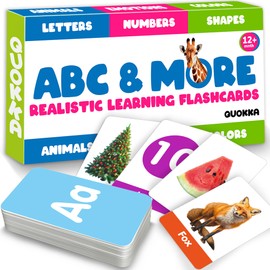 QUOKKA ABC Learning Flash Cards for Toddlers 2-4 Years Old – 60 Realistic Flashcards for Kids Ages 1-3-5 – Alphabet Numbers Colors Letters Animals - Learn Activities & First Words Game