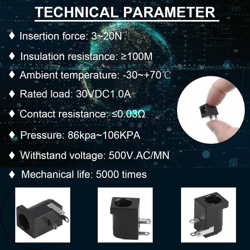 DAOKAI 20pcs DC-005 DC Power Jack Socket 5.5x2.1mm 3 Pin