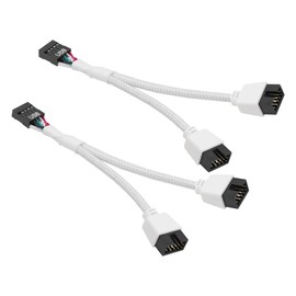 GELRHONR 2PCS USB 2.0 9Pin Female to Dual 9-Pin Male Extension Cable,Motherboard 9-PIN USB2.0 Header Splitter Nylon Braided for Computer Internal Motherboard (White)