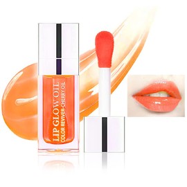 Hydrating Lip Oil Plumping Lip Gloss, Crystal Jelly Moisturizing Lip Oil/Polished Lip Oil Lines/Tint Moisturizing Transparent Lip Balm Care Stick (Coral-004)