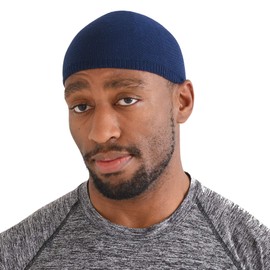 CHARM Mens Beanie Skull Cap Kufi - Cooling Organic Cotton Islam Prayer Hat Made in Japan Navy M