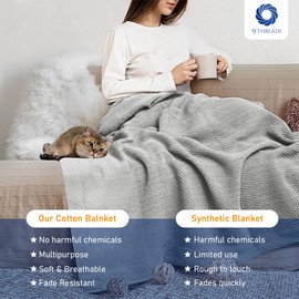 9Threads Luxury Cotton Blankets for Queen Bed - Blanket for Ultimate Comfort and Warmth, Herringbone Cozy Lightweight,Soft and Breathable Design Ideal for Cuddling for All Seasons Scottish Grey
