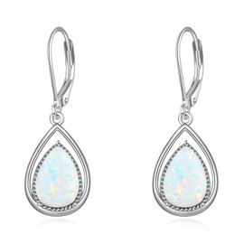 VONALA Opal Earrings 925 Sterling Silver Opal Leverback Earrings Teardrop Dangle Dangling Earrings Jewelry Gift for Women Girls
