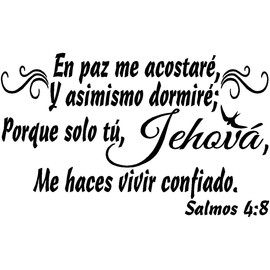 Yoursidecal Spanish Wall Decals decorativo para pared En paz me acostaré, y asimismo dormiré Jehová, Salmos 4:8 Mensajes textos biblicos decorativos español Family Quotes Peel and Stick Art Decor