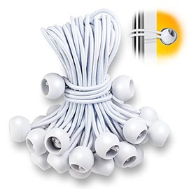 Ball Bungee Cords 4 Inch,50 PCS White Tarp Bungee Balls Heavy Duty Canopy Tarp Tie Cords for Camping, Shelter ,Cargo,Projector Screen,Tent Poles with UV Resistant