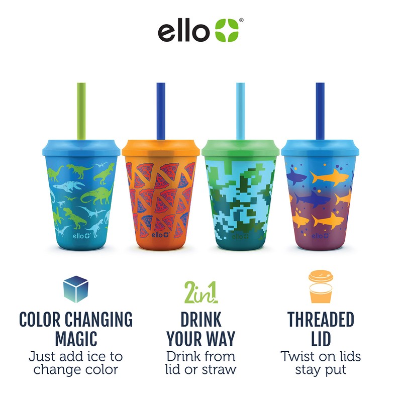 Ello Kids Plastic Reusable Color Changing Cups with Twist on