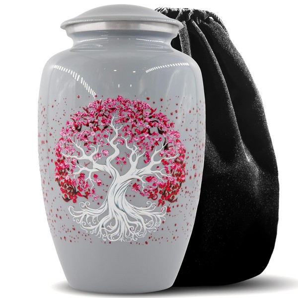 Blessbuy Tree of Life Urn for Ashes for Women, Tight-fit Lid Metal Cherry Blossom Tree Urn, Cherry Blossom Cremation Urn for Adults, Cherry Blossom Urn Large, Tree of Life Urns for Burial Upto 200 Lb