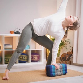 livasia Block Yoga Cushion Square, Meditation Cushion with Kapok, Support Cushion Bolster Rectangular, Yoga Pilates Accessories, Neck Pillow, Thai Cushion, Firmly Handmade, 17 x 34 x 12 cm