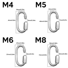 Carabiner Clip WorthPlanet 10 Packs M4/M5/M6/M8 Stainless Steel Oval Carabiner Threaded Quick Link for Carabiner, Hammock, Camping and Outdoor Equipment W060007