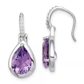 Unbranded 22.2mm Sterling Silver Rhodium-plated Amethyst Teardrop Dangle Earrings