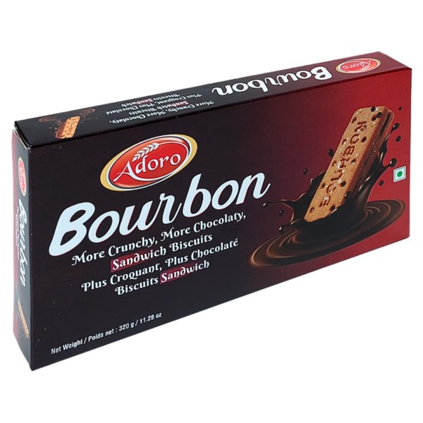 Bourbon Chocolate Sandwich Cookies, (320g), Rich and Creamy Chocolate Cream Biscuits | Premium Quality Grocery Food | Ideal School Snacks for Kids | Indulge in the Taste of Adoro Groceries