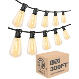 Lightdot LED Outdoor String Lights 300FT Patio Lights with 96 Shatterproof ST38 Vintage Edison Bulbs, Outside Hanging Light Waterproof for Porch, Deck, Garden, Backyard, Balcony, Dimmable- ETL Listed