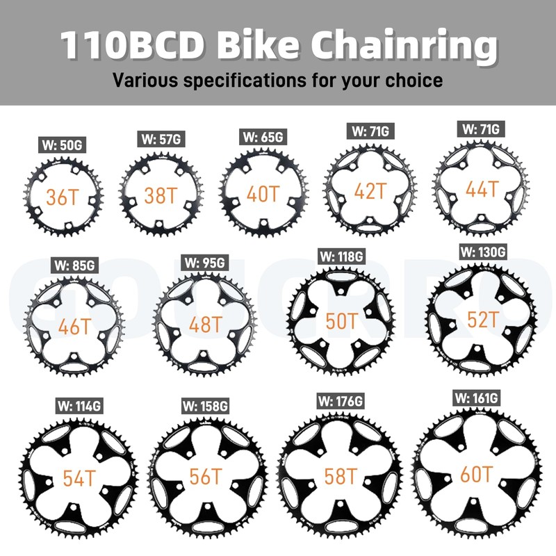 goucrro 110/130 BCD Chainring 36/38/40/42/44/46/48/50/52/54/56/58/60T Round Narrow Wide Bicycle Chainring