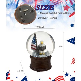 Eagle Snow Globe, Decor, 4th of July Snow Globes Independence Day Decorations with Music, Powered Patriotic Eagle and American Flag 5.5 inch