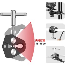 SensaBliss Clamp, Crab Clamp, Set of 2, 15-40mm Super Clamp, Pipe Clamp, 1/4" Screw Hole and 3/8" Screw Hole, Multi-Purpose Clamp Mount, Compatible with Head Mount, Camera Clamp, Fixing Hardware