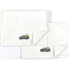 Decorative Fall Hand Towels: Farmhouse Black White Check Truck with Sunflowers Load Embroidered Design, Plush Velour Cotton, Set of 2 (Country Truck)