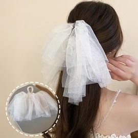 Wedding Veil Claw Clip Short White Bride Veil Lolita Bow Decorations Hair Clip Bachelorette Party Shower Party Decorations Accessories for Bride Bridesmaid Lolita Gift