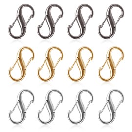 12pcs Zipper Lock Clips, Double Opening Zipper Clips Anti Theft Backpack Zipper Lock Clip S Shaped Carabiner Zipper Pull Replacement Dual Locking Carabiner for Home Outdoor Sports (3 Colors)
