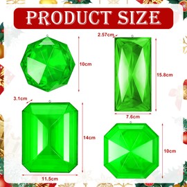 Vercraft 4 Pack Jewel Christmas Ornaments 3.9"- 6.2" Xmas Tree Hanging Ornaments Acrylic Rectangle Jewel Hanging Decors Glitter Xmas Rectangle Gemstones for Xmas Wedding Holiday Party Decor(Green)