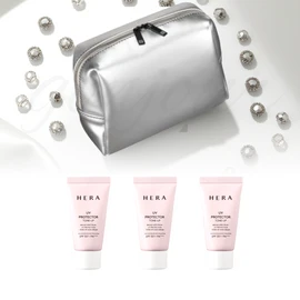 Hera Silver Square Pouch + Hera UV Protector Tone Up 45ml (3 pieces of 15ml) Set / 헤라 실버스퀘어 파우치+헤라 유브이 프로텍터 톤업 45ml (15ml 3개) 세트
