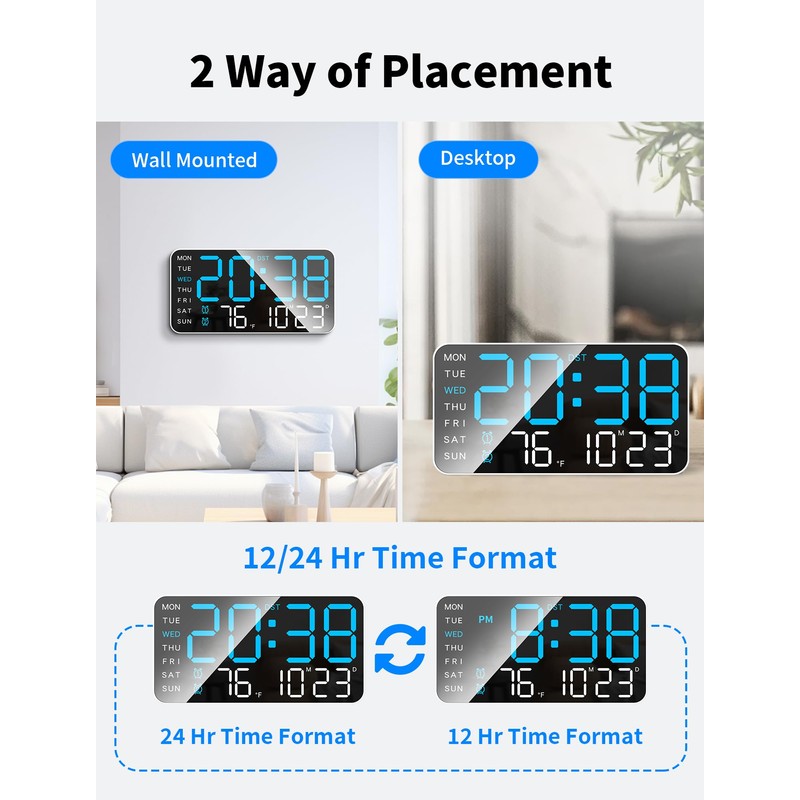 MASHI 8.4''Large Digital Wall Clock, Led Alarm Clock with Big