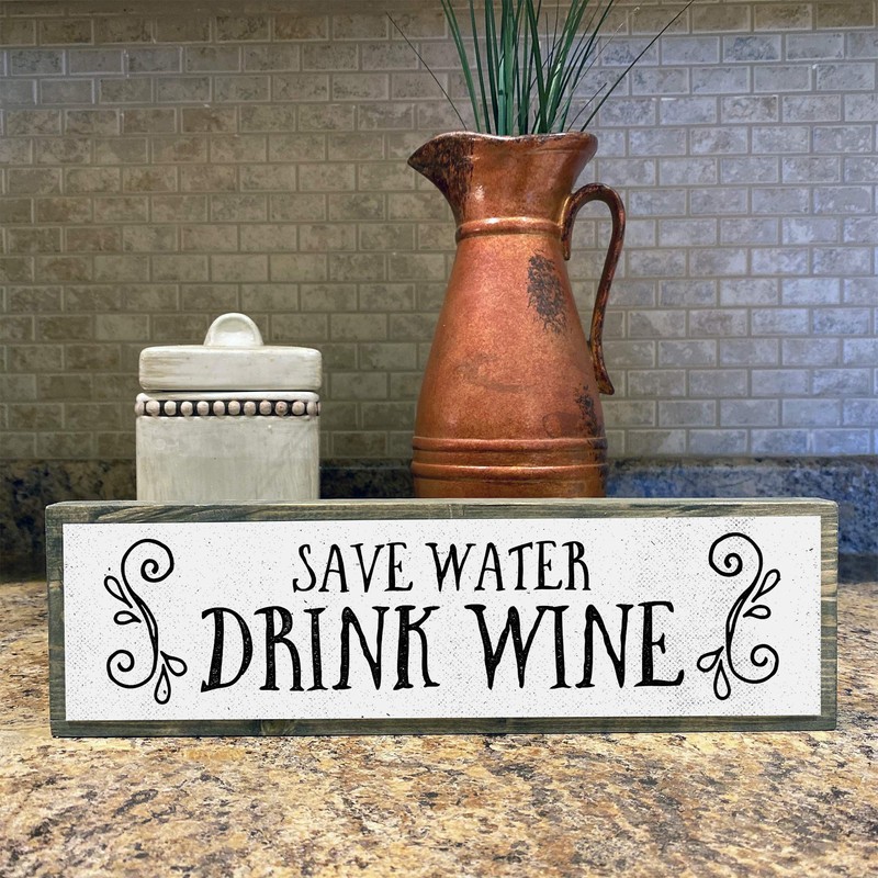 Wine Wood Signs (Medium - Wood And Metal, Save Water