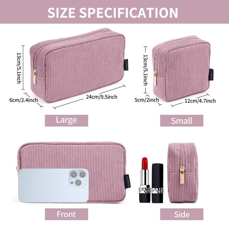 MAGEFY 2 Pcs Small Makeup Bag for Handbag, Corduroy Make