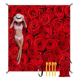 Beach Blanket Waterproof Sandproof Oversized Extra 78.7 * 88.6 inch / 6.6 * 7.2 Ft for 1-8 Adults,Soft and Durable, Quick Drying Durable Outdoor Beach Mat,4 Stakes & 1 Travel Bag