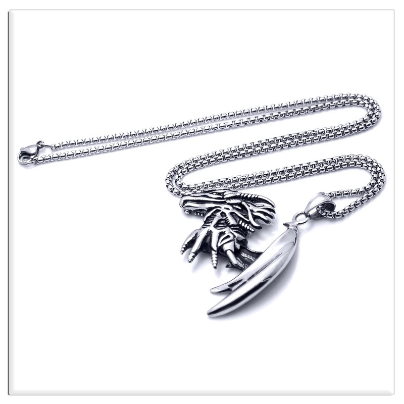 Xusamss Punk Titanium Steel Wing Dragon Pendant Necklace with 24inches