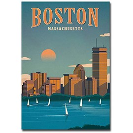Massachusetts Boston Vintage Travel Art Refrigerator Magnet Size 2.5" x 3.5"