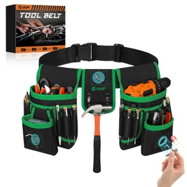 Magnetic Tool Belt for Men, 26 Pockets Heavy Duty Tool Pouch, Valentine's Day Gifts, Magnet Holster Nail Utility Toolbelt Detachable Waist Holder for Handyman Contractor Mechanic Plumber Roofer -Green