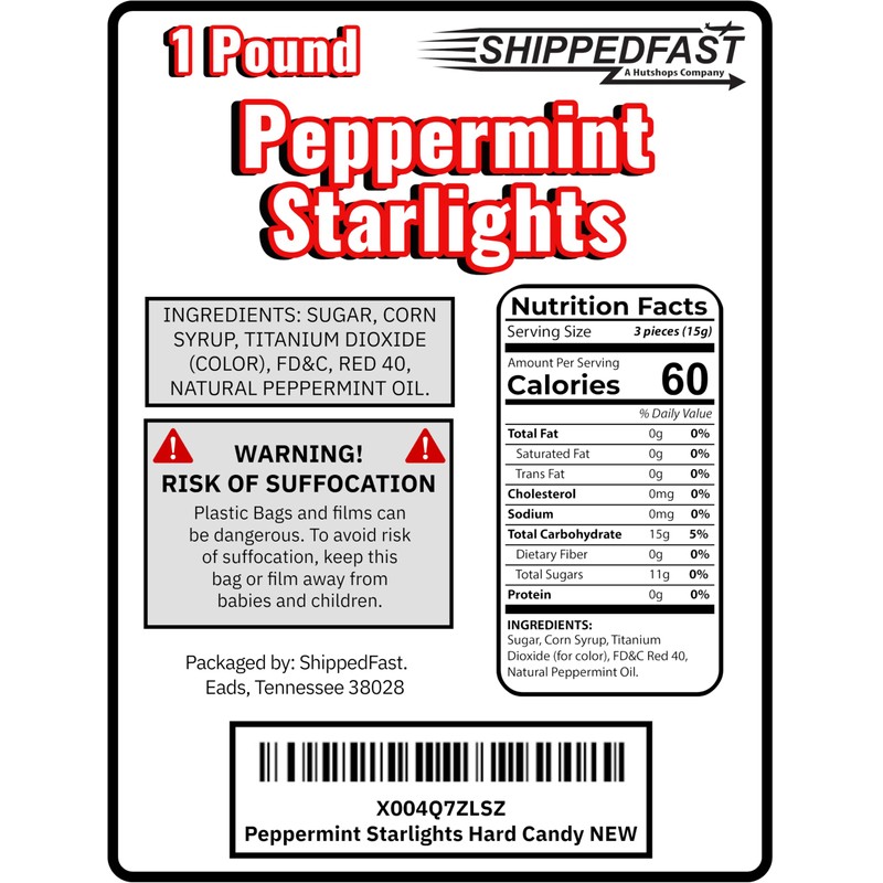 Peppermint Starlights Candy Mints. Real Peppermint Oil Infused Hard Candies,