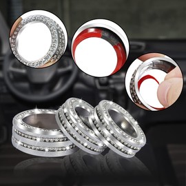 TOMALL Sparkly Bling AC Air Conditioner Volume Tune Knob Compatible with Dodge Challenger Charger Ram Chrysler 200 300 Bling Car Interior Accessory Trim Parts Decal Stickers Crystal Silver 3PCS
